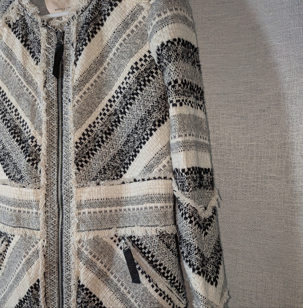 Rebecca Taylor $695 Artisan Tweed Fringe Coat In Size 8 - Picture 11 of 17